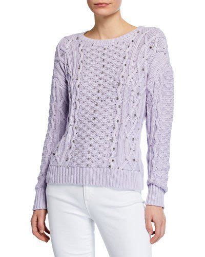 michael kors embellished beaded cable knit sweater lilac|Alpaca Blend Cable Knit Sweater .